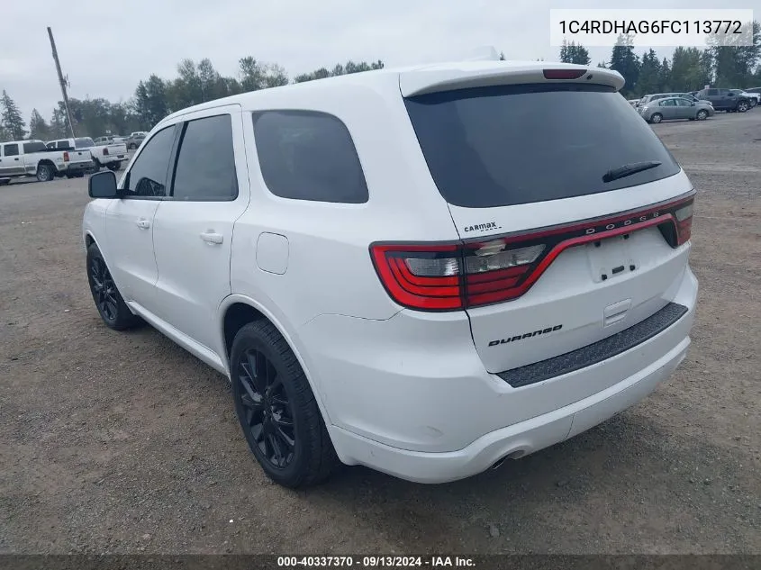 2015 Dodge Durango Sxt VIN: 1C4RDHAG6FC113772 Lot: 40337370