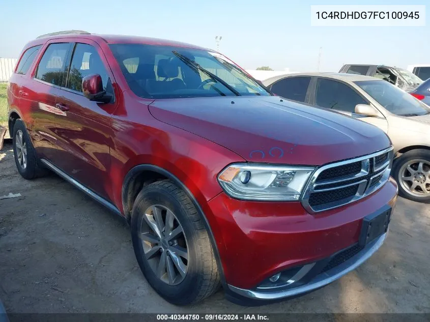 2015 Dodge Durango Limited VIN: 1C4RDHDG7FC100945 Lot: 40344750