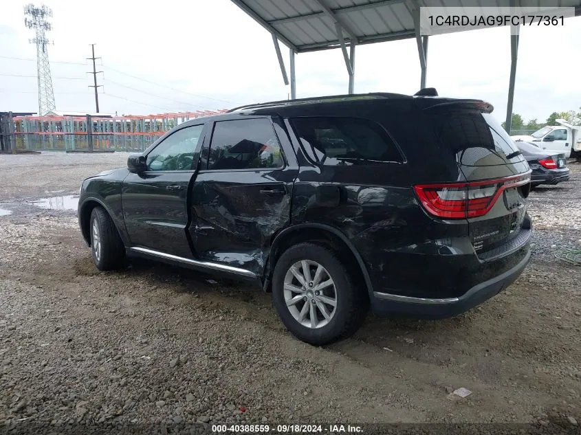 2015 Dodge Durango Sxt VIN: 1C4RDJAG9FC177361 Lot: 40388559