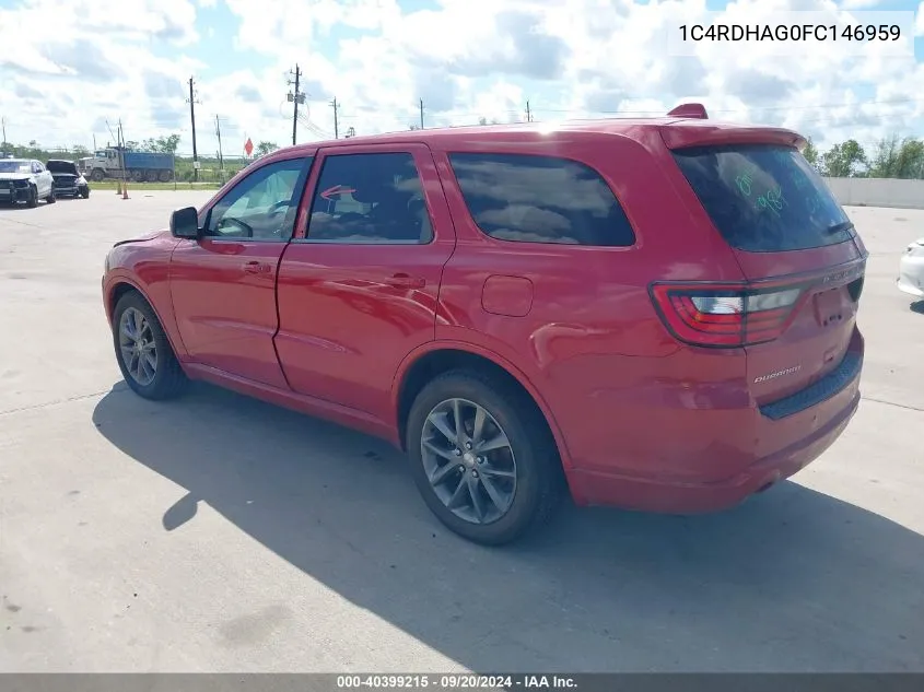 2015 Dodge Durango Sxt VIN: 1C4RDHAG0FC146959 Lot: 40399215