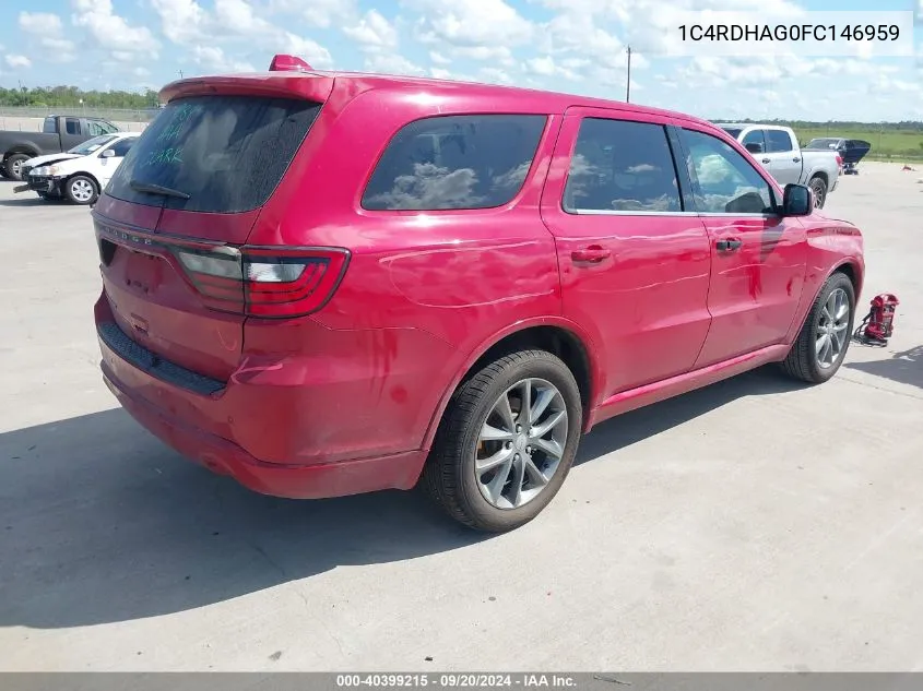 2015 Dodge Durango Sxt VIN: 1C4RDHAG0FC146959 Lot: 40399215