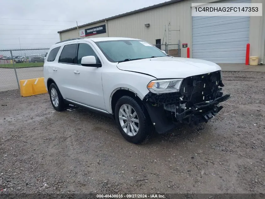 2015 Dodge Durango Sxt VIN: 1C4RDHAG2FC147353 Lot: 40430035