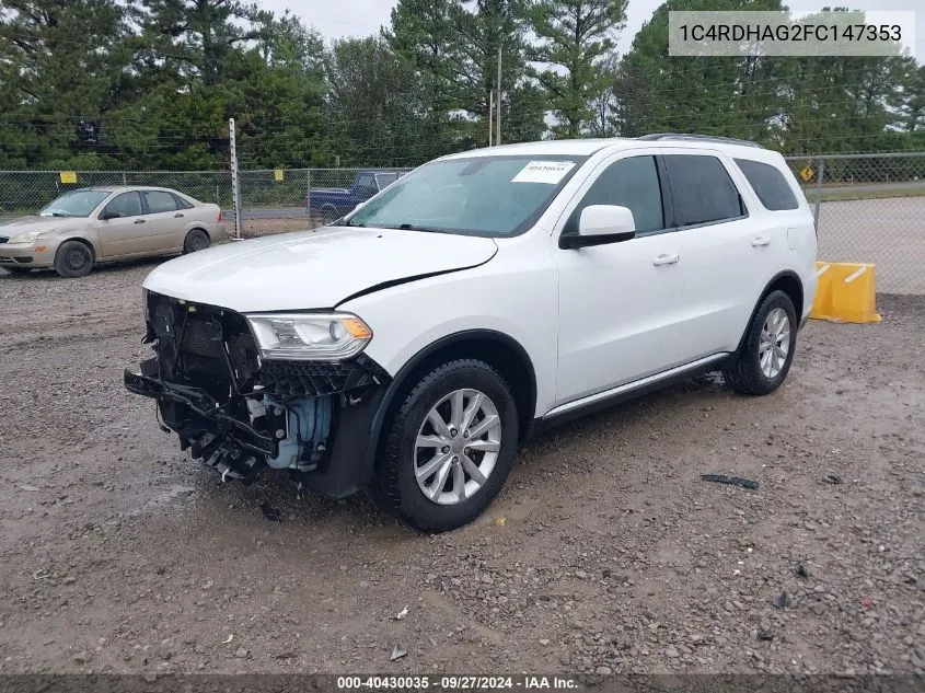 2015 Dodge Durango Sxt VIN: 1C4RDHAG2FC147353 Lot: 40430035