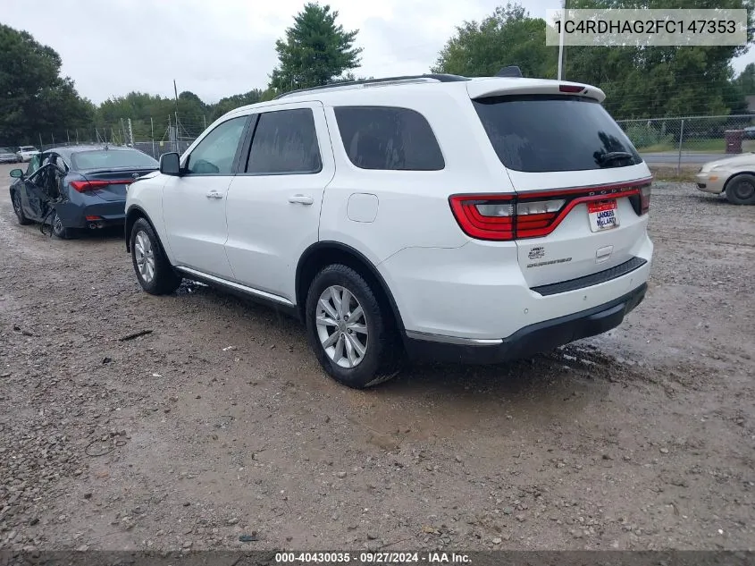 2015 Dodge Durango Sxt VIN: 1C4RDHAG2FC147353 Lot: 40430035