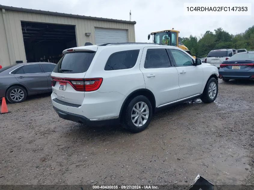 2015 Dodge Durango Sxt VIN: 1C4RDHAG2FC147353 Lot: 40430035