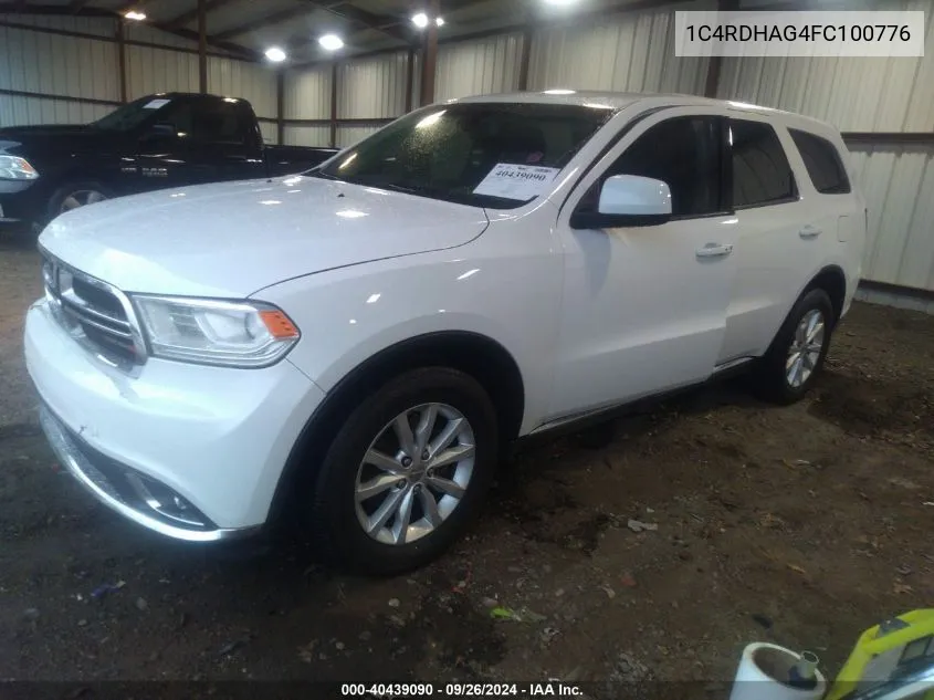 2015 Dodge Durango Sxt VIN: 1C4RDHAG4FC100776 Lot: 40439090