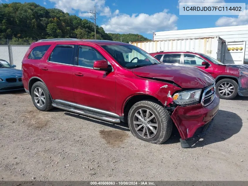 2015 Dodge Durango Limited VIN: 1C4RDJDG7FC114402 Lot: 40506063