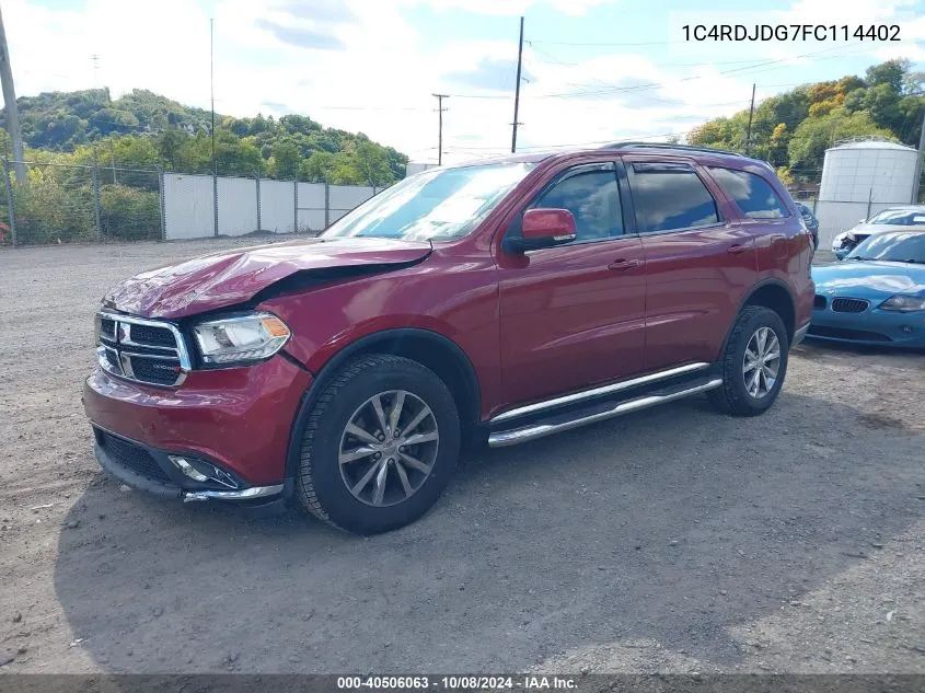 2015 Dodge Durango Limited VIN: 1C4RDJDG7FC114402 Lot: 40506063