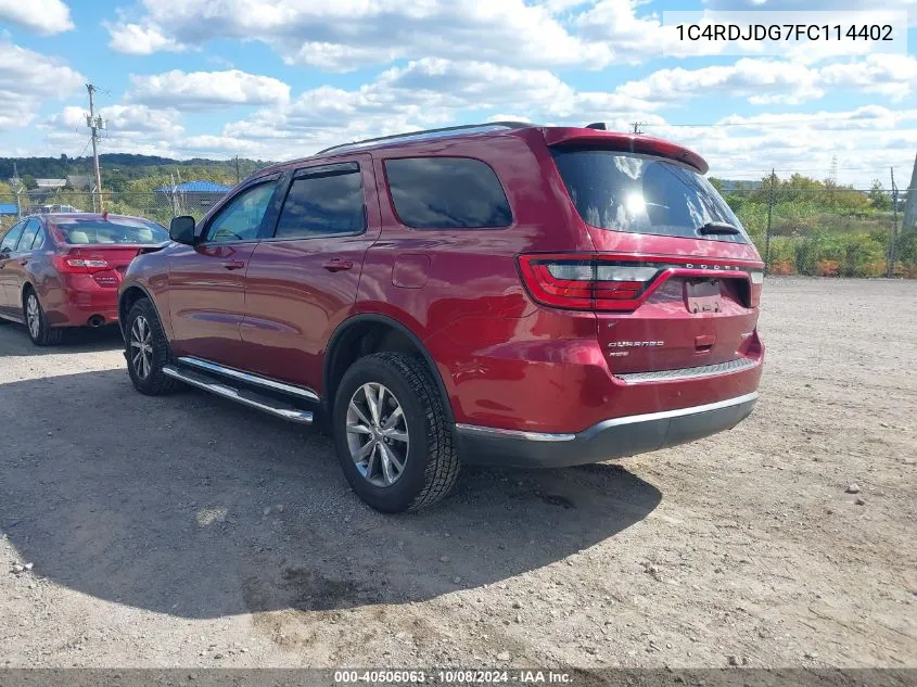 2015 Dodge Durango Limited VIN: 1C4RDJDG7FC114402 Lot: 40506063