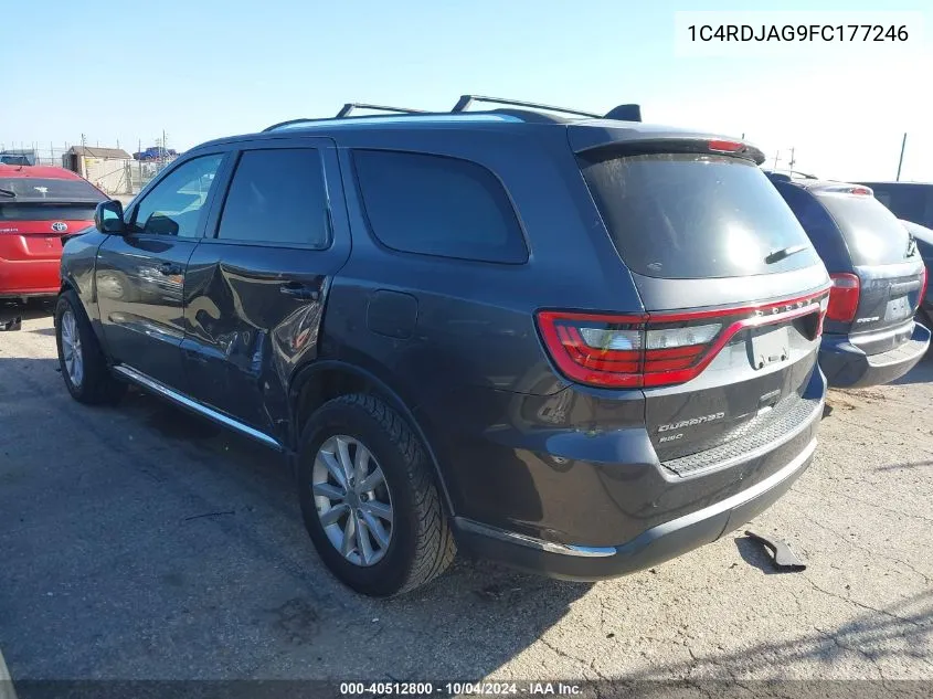 2015 Dodge Durango Sxt VIN: 1C4RDJAG9FC177246 Lot: 40512800