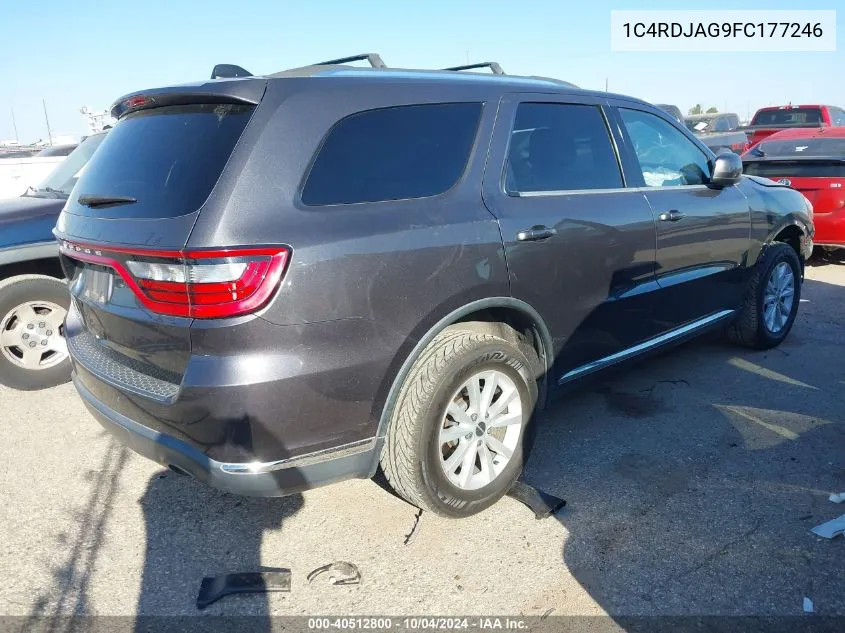 2015 Dodge Durango Sxt VIN: 1C4RDJAG9FC177246 Lot: 40512800