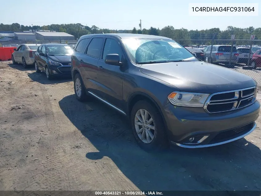 2015 Dodge Durango Sxt VIN: 1C4RDHAG4FC931064 Lot: 40543321