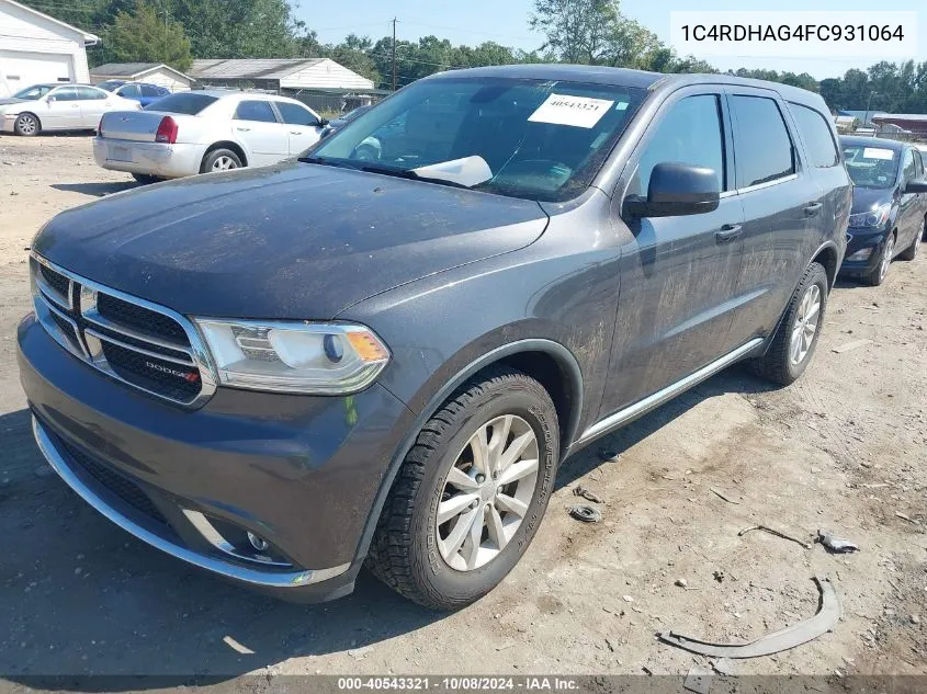 2015 Dodge Durango Sxt VIN: 1C4RDHAG4FC931064 Lot: 40543321