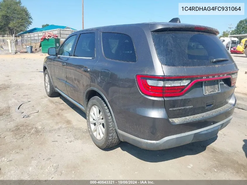 2015 Dodge Durango Sxt VIN: 1C4RDHAG4FC931064 Lot: 40543321