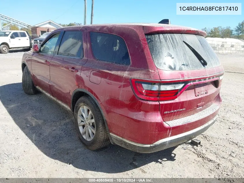 2015 Dodge Durango Sxt VIN: 1C4RDHAG8FC817410 Lot: 40559405