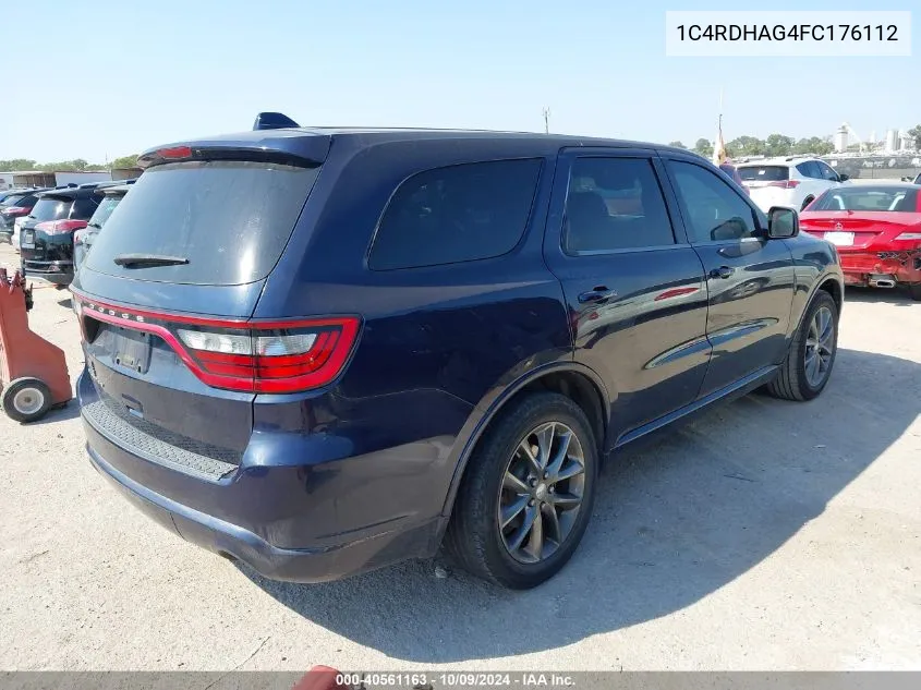 2015 Dodge Durango Sxt VIN: 1C4RDHAG4FC176112 Lot: 40561163