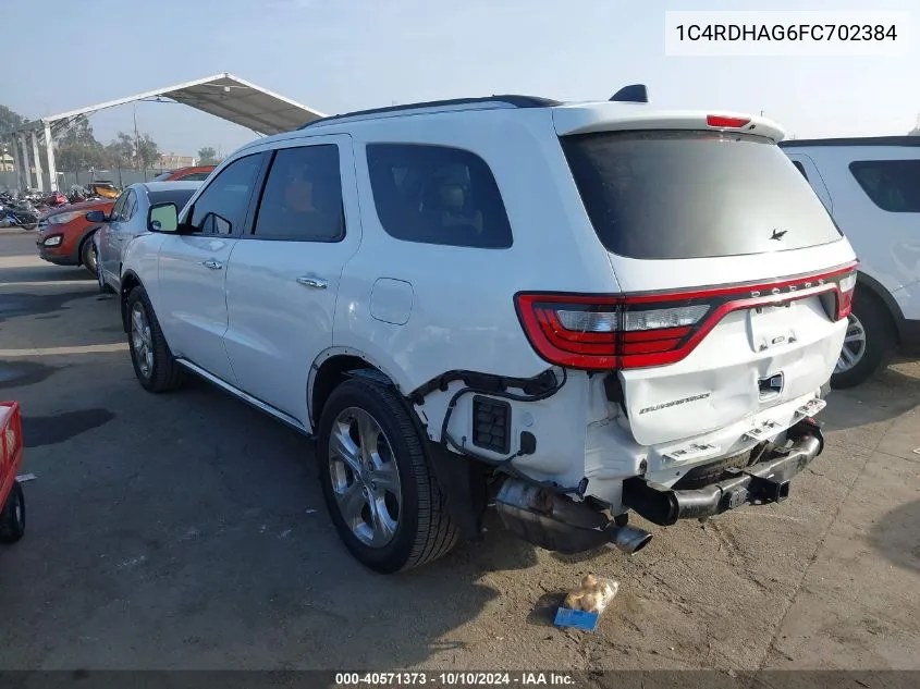 2015 Dodge Durango Sxt VIN: 1C4RDHAG6FC702384 Lot: 40571373