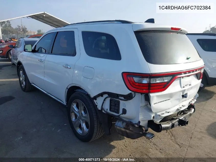 2015 Dodge Durango Sxt VIN: 1C4RDHAG6FC702384 Lot: 40571373