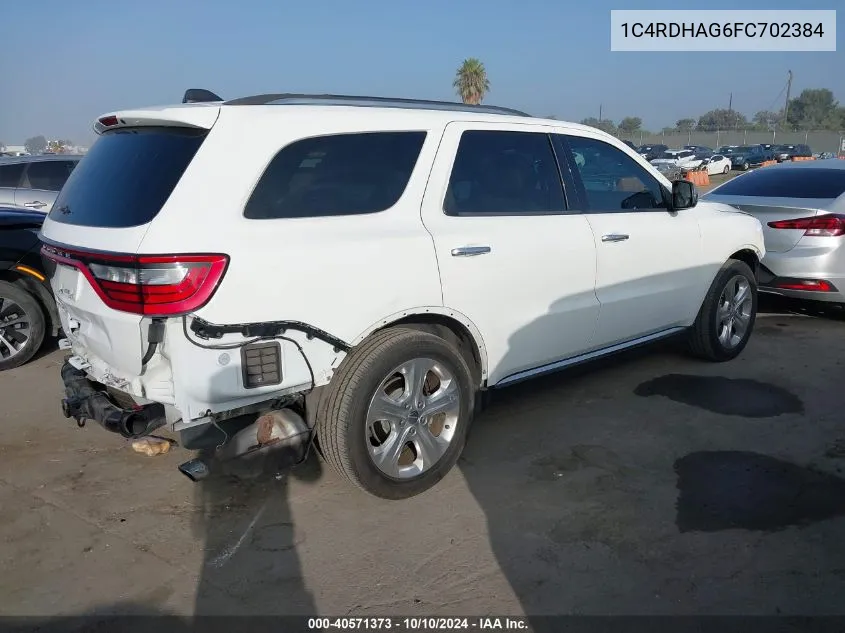 2015 Dodge Durango Sxt VIN: 1C4RDHAG6FC702384 Lot: 40571373