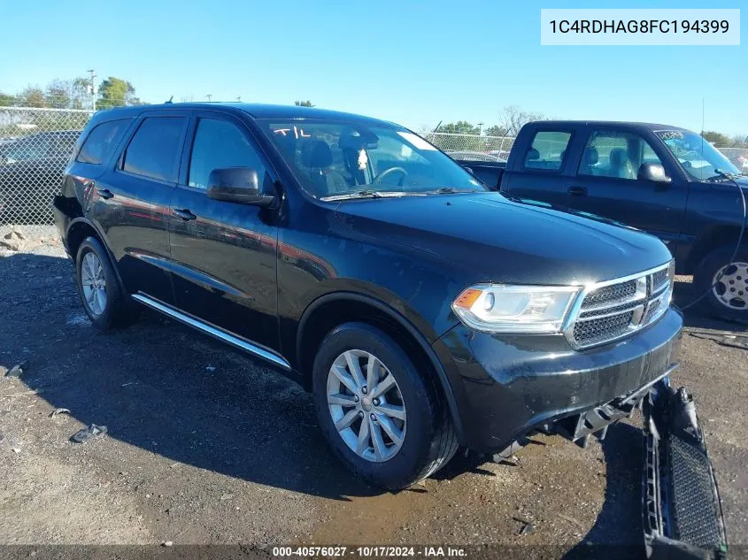 1C4RDHAG8FC194399 2015 Dodge Durango Sxt