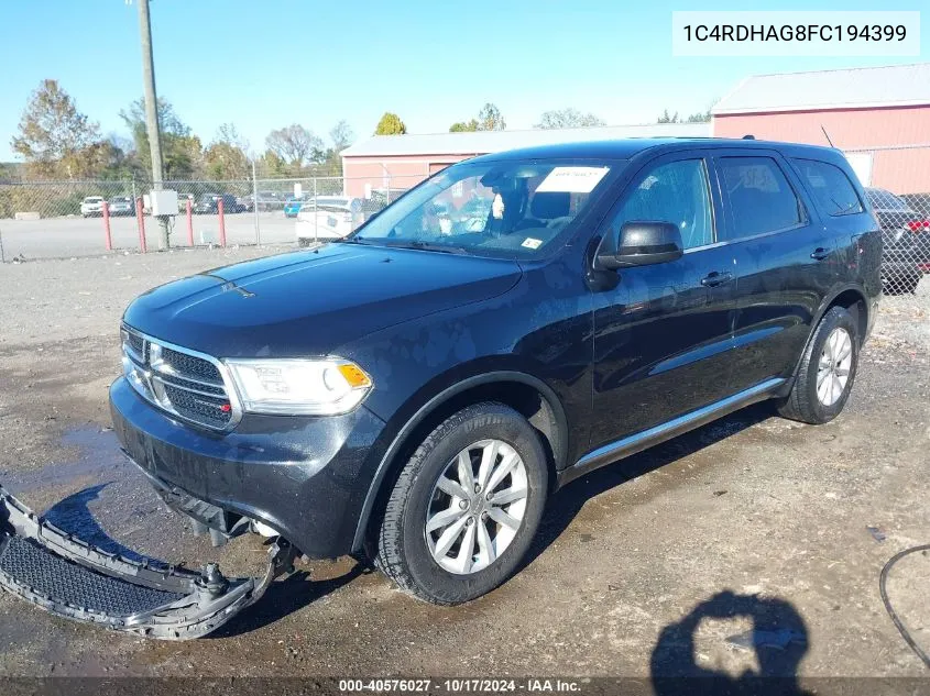 2015 Dodge Durango Sxt VIN: 1C4RDHAG8FC194399 Lot: 40576027