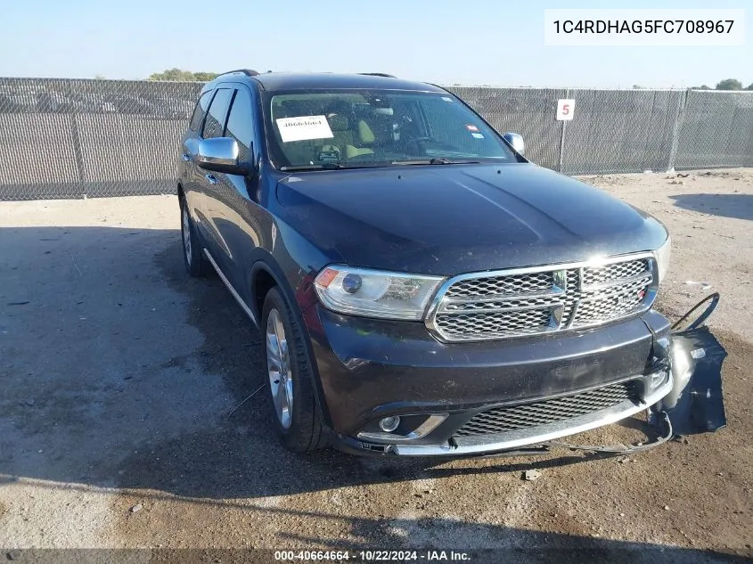 2015 Dodge Durango Sxt VIN: 1C4RDHAG5FC708967 Lot: 40664664