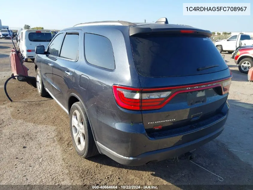 2015 Dodge Durango Sxt VIN: 1C4RDHAG5FC708967 Lot: 40664664