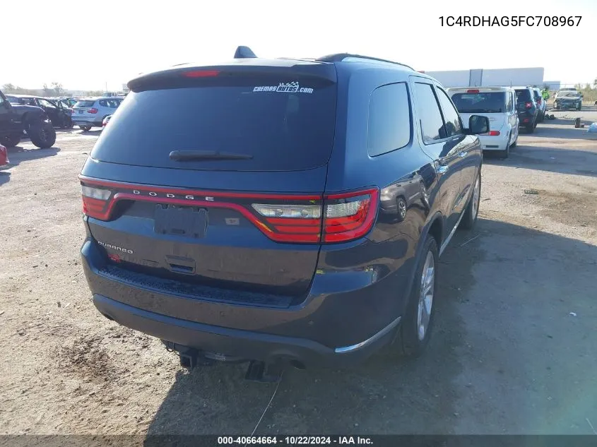 2015 Dodge Durango Sxt VIN: 1C4RDHAG5FC708967 Lot: 40664664