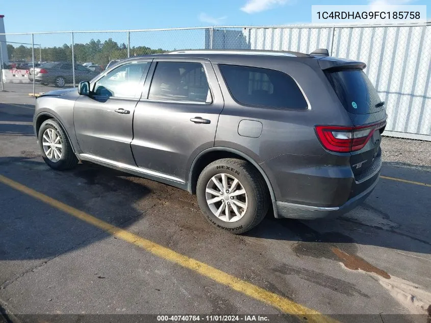 2015 Dodge Durango Sxt VIN: 1C4RDHAG9FC185758 Lot: 40740784