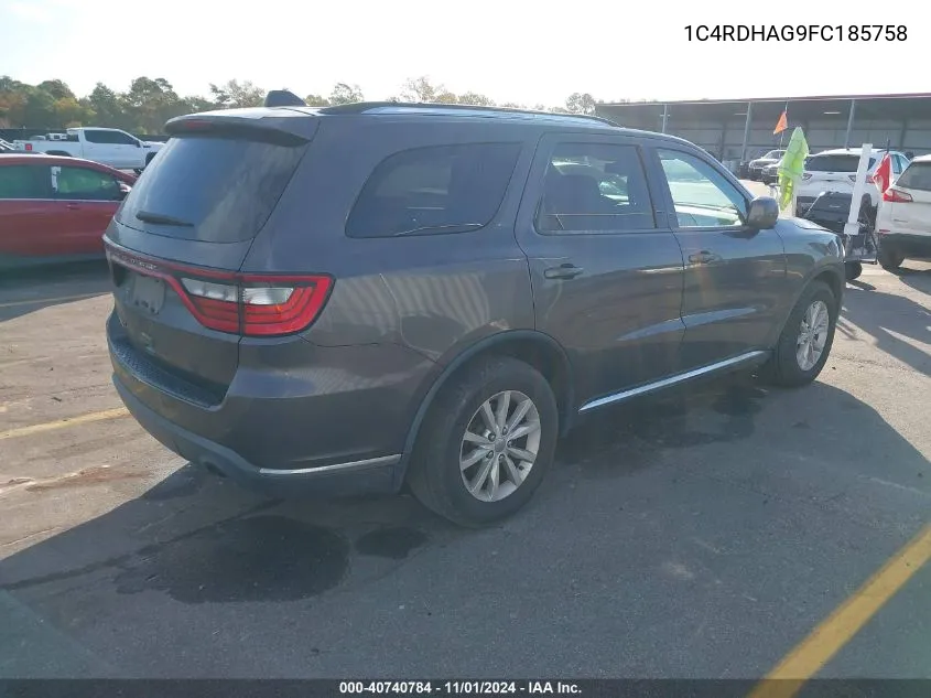 2015 Dodge Durango Sxt VIN: 1C4RDHAG9FC185758 Lot: 40740784