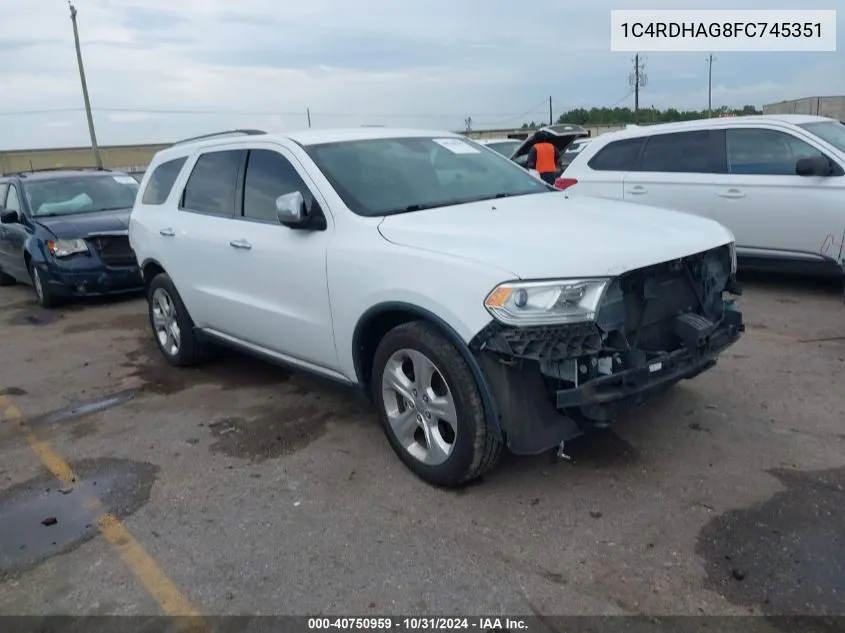 2015 Dodge Durango Sxt VIN: 1C4RDHAG8FC745351 Lot: 40750959