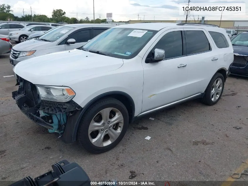 2015 Dodge Durango Sxt VIN: 1C4RDHAG8FC745351 Lot: 40750959