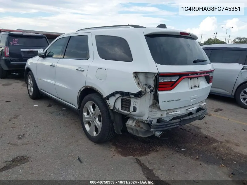 2015 Dodge Durango Sxt VIN: 1C4RDHAG8FC745351 Lot: 40750959