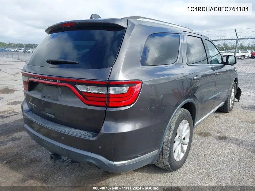 2015 Dodge Durango Sxt VIN: 1C4RDHAG0FC764184 Lot: 40757648