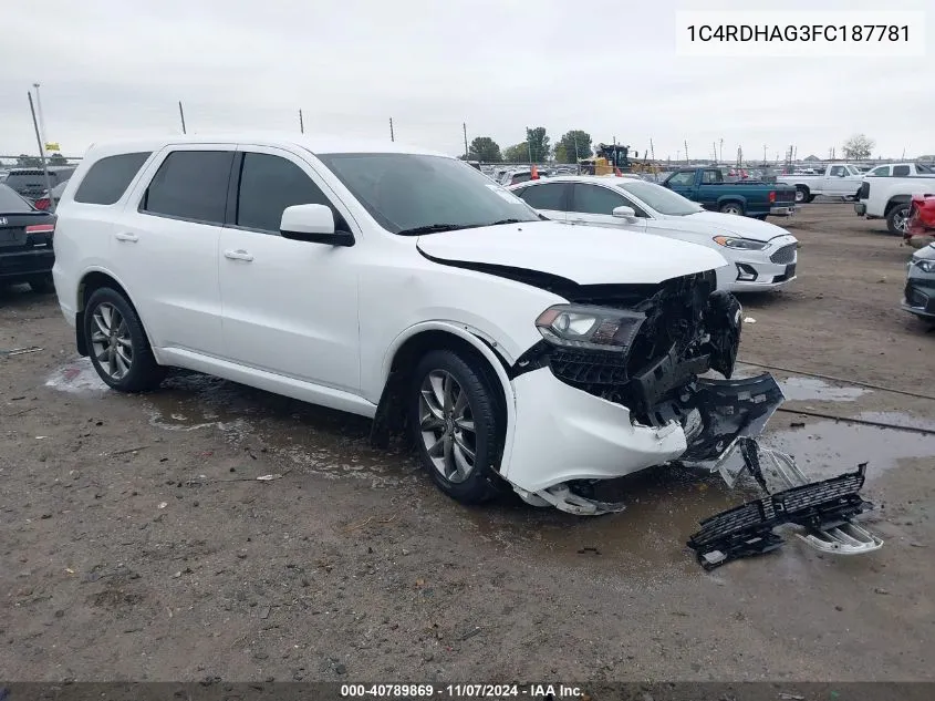 2015 Dodge Durango Sxt VIN: 1C4RDHAG3FC187781 Lot: 40789869