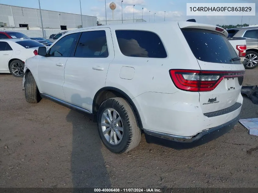 2015 Dodge Durango Sxt VIN: 1C4RDHAG0FC863829 Lot: 40806408