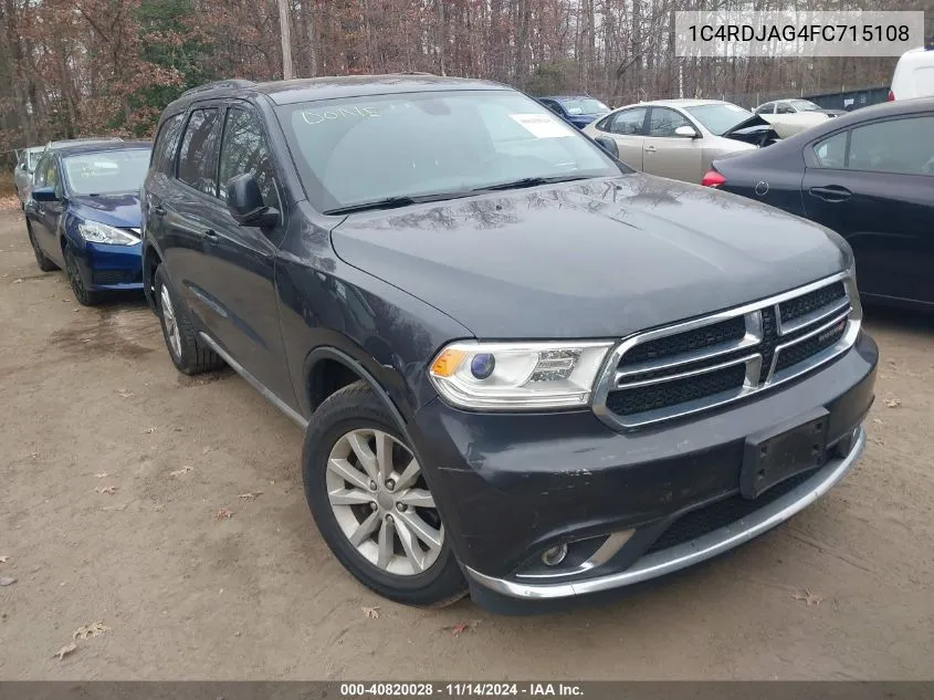 2015 Dodge Durango Sxt VIN: 1C4RDJAG4FC715108 Lot: 40820028