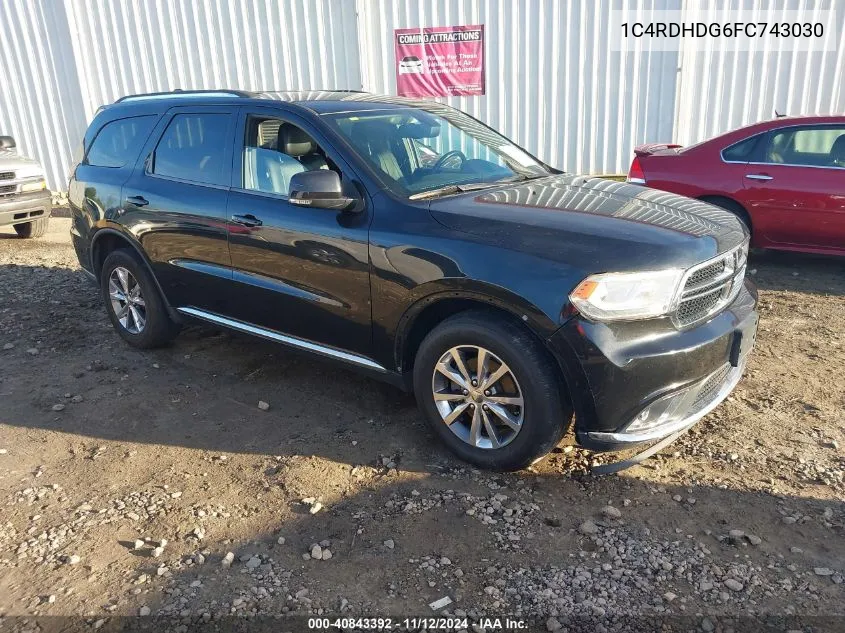 2015 Dodge Durango Limited VIN: 1C4RDHDG6FC743030 Lot: 40843392