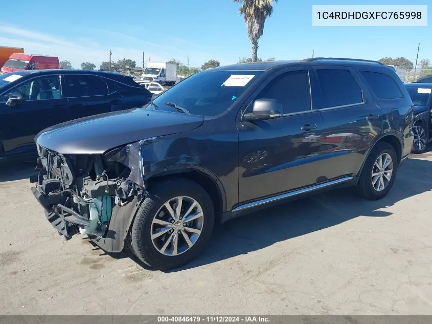 2015 Dodge Durango Limited VIN: 1C4RDHDGXFC765998 Lot: 40846479