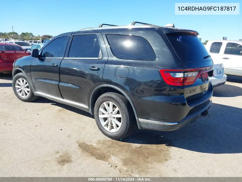 2015 Dodge Durango Sxt VIN: 1C4RDHAG9FC187817 Lot: 40850760