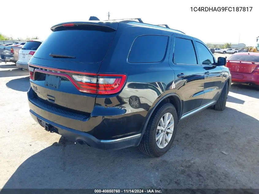 2015 Dodge Durango Sxt VIN: 1C4RDHAG9FC187817 Lot: 40850760