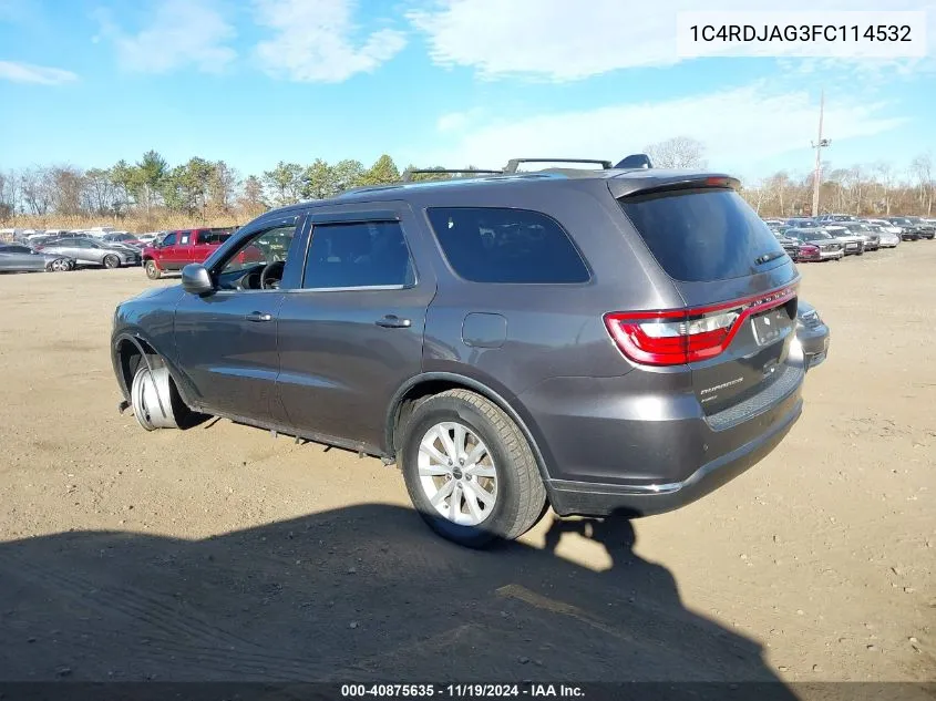 2015 Dodge Durango Sxt VIN: 1C4RDJAG3FC114532 Lot: 40875635