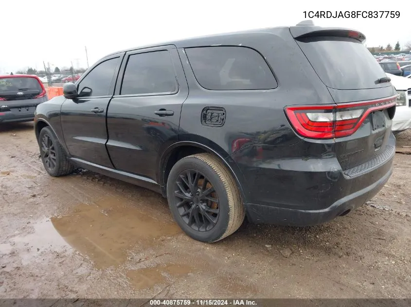 2015 Dodge Durango Sxt VIN: 1C4RDJAG8FC837759 Lot: 40875759