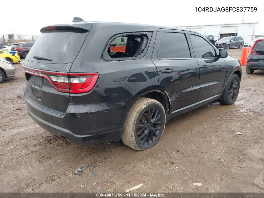 2015 Dodge Durango Sxt VIN: 1C4RDJAG8FC837759 Lot: 40875759