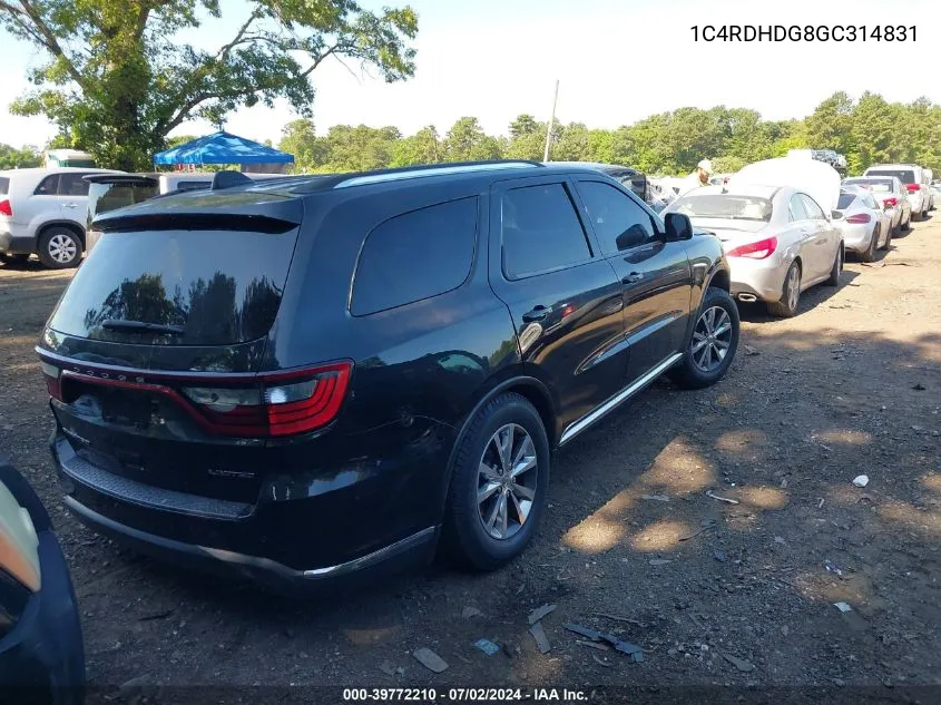 2016 Dodge Durango Limited VIN: 1C4RDHDG8GC314831 Lot: 39772210