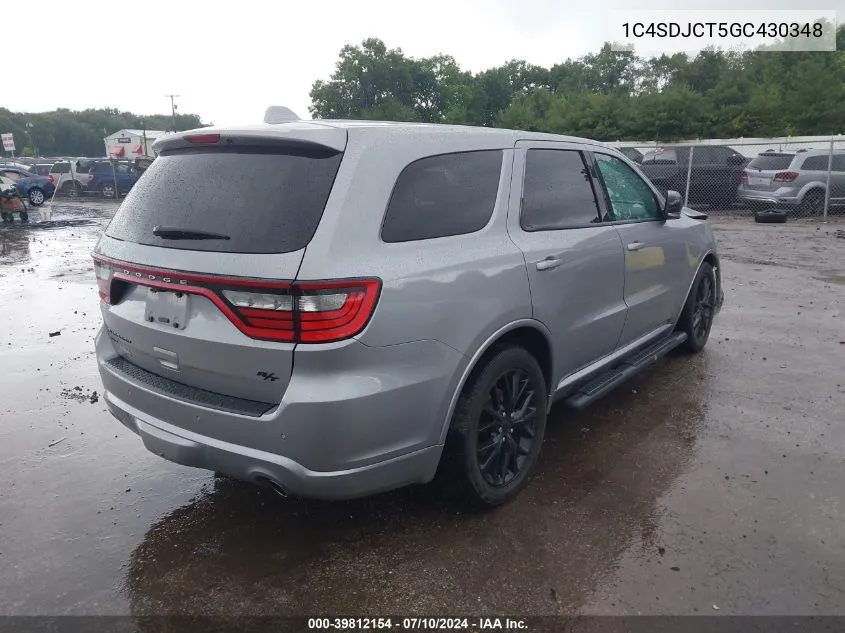 2016 Dodge Durango R/T VIN: 1C4SDJCT5GC430348 Lot: 39812154