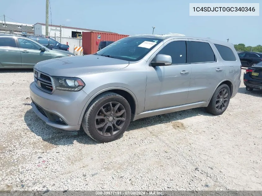 2016 Dodge Durango R/T VIN: 1C4SDJCT0GC340346 Lot: 39977191