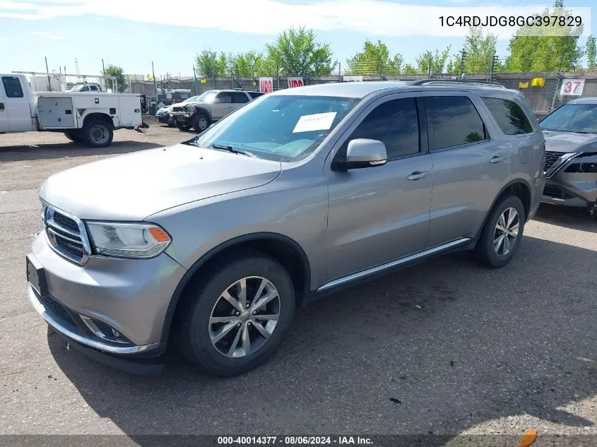 2016 Dodge Durango Limited VIN: 1C4RDJDG8GC397829 Lot: 40014377