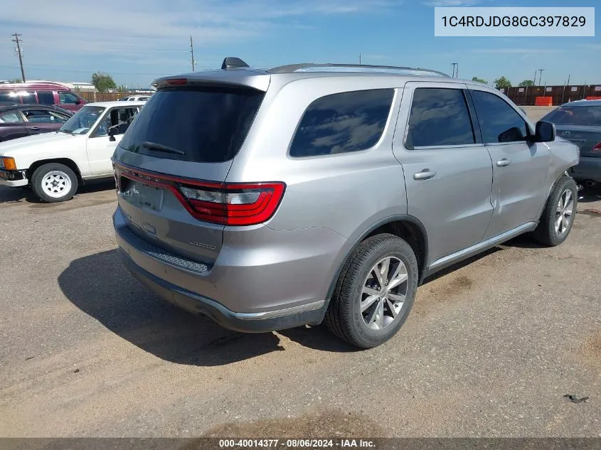 2016 Dodge Durango Limited VIN: 1C4RDJDG8GC397829 Lot: 40014377