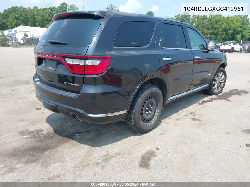 1C4RDJEGXGC412961 2016 Dodge Durango Citadel